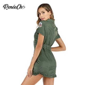 Reneecho Moterų Piloto Kostiumas Top Gun Skrydžio Suknelė, Kostiumas Seksualus Armijos Mergina Dress Helovinas Kostiumų Suaugusiems