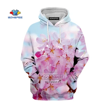 Pink Cherry Blossom Gobtuvu Hoodies 3D Spausdinimo Pavasario Gėlės Palaidinukė Harajuku Atsitiktinis Hip-Hop Hoodie Cool Berniukas Drabužių Streetwear