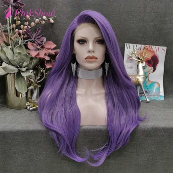 PINKSHOW Violetinė Nėriniai Perukas Ilgai Sintetinių Nėriniai Priekiniai Perukas Karščiui Atsparus Pluoštas Plaukų Cosplay Perukai Moterims