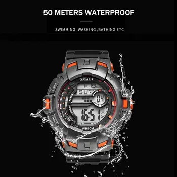 SMAEL Vyrų Sporto Laikrodžiai Prabangos Prekės Karinės Skaitmeninis Žiūrėti Vandeniui 50M Plaukimo Lauko Laipiojimo Laikrodis Vyrų Masculino