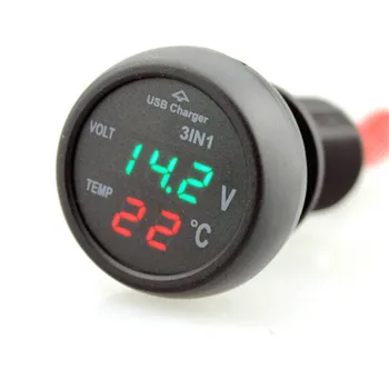 USB Kroviklis Skaitmeninis Automobilio Akumuliatoriaus Įtampa Voltmeter Temperatūros Matuoklis Stebėti 12V Ir 24V Baterija