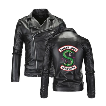 Kietas Pietų Riverdale Turn-žemyn apykaklės Odinės Striukės, Žalčių Vyrų Riverdale Streetwear Odinis Prekės pietų pusėje gyvatės