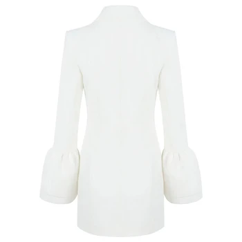 Aukštos kokybės naujas moterų slim baltos spalvos švarkai, paltai 2019 m. rudens-žiemos mados blyksnius visą rankovėmis V-kaklo, didelis dydis OLIS striukės gx892