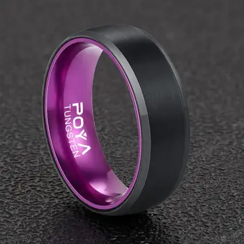 POYA VOLFRAMO Plieno Vestuvių Juostoje 8mm Beveled Kraštai Purpurinis Žiedas Vyrams