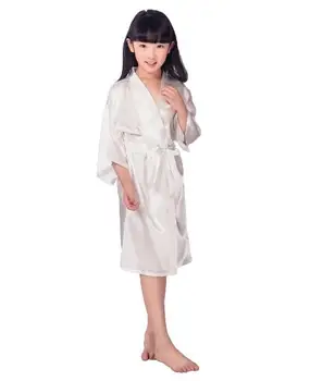 Kūdikių Mergaičių Vaikas Šilko Satino Kimono Rūbeliai Chalatas Sleepwear Vestuvių Gėlių Mergaitė Naktį Suknelė
