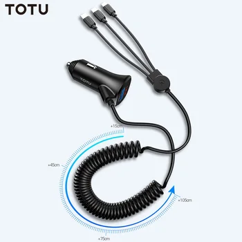 TOTU, Automobilio Įkroviklis, 3 in 1 Telefonų Įkrovimo Kabelis USB nuo Žaibo Micro USB+Tipo C 5V-3.4 USB Automobilinis Įkroviklis iPhone 