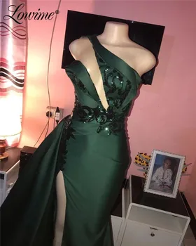 Žalia Ilgai Afrikos Prom Dresses 2021 Couture Blizgučiai Šalis Suknelė Chalatas De Soirée Undinė Iliuzija Vakarinę Suknelę Vestidos Formales