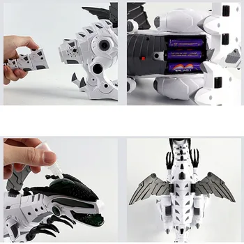 Balta Mechaninė Purškimo Elektros Dinozaurų Žaislas Šviesos Gaisro Kvėpavimo Aparatas 