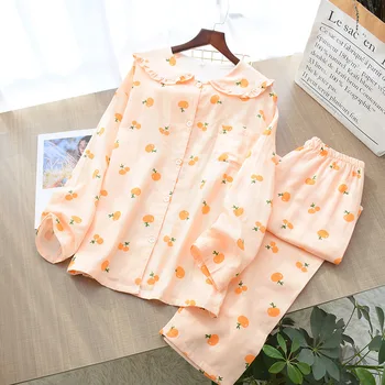 Japonijos nauja pavasarį ir rudenį ponios pižama kostiumas medvilnės marlės, lėlės apykaklės šviežių plius dydis kostiumas namų paslauga pižama moterims