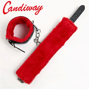 Candiway Raudona Reguliuojamas Minkštos Kailio Odiniai Antrankiai BDSM Vaidmenį, Žaisti Lovos Žaidimus Įdomus aksesuaras Sekso Žaislai Poroms ( Raudona )
