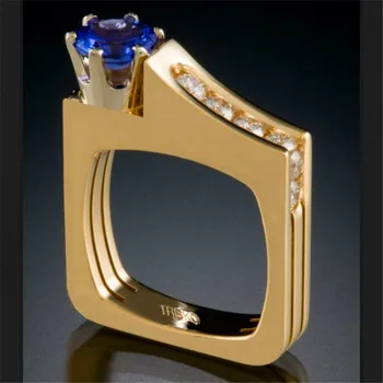 Prabanga Moterų Kristalų Mėlyna Žalia Šampano Akmens Žiedas Mados Geltonos Aukso Piršto Žiedą, Derliaus Šalis, Geometrinis Žiedai Moterims