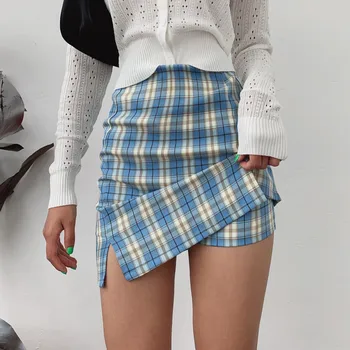 Moterų Pledas MINI Sijonai Aukšto Juosmens Pieštuku Sijonas Seksualus Vintage Sijonas Elegantiškas korėjos Stiliaus Mini Sijonai Harajuku Naujas Mados 2020 m.