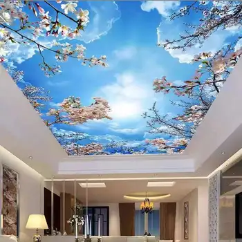 Custom mėlynas dangus, balti debesys lubos, Sienos Freskos Šiuolaikinės 3d lubų freskomis tapetai, 3d lubos 3d kraštovaizdžio tapetai