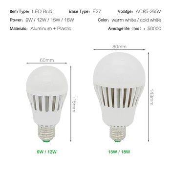 Ampulä-E27 LED Lempa 9W 12W 15W 18W Lemputę SMD 5730 Aliuminio Šviesos Nėra Mirgėjimo Pritemdomi Namų Kambario Dekoro Šviestuvai AC 85-265V