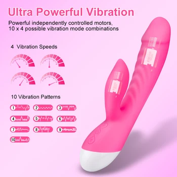 10 Greičio Triušis Dildo Vibratorius G-taško Stimuliacija Clit Masažas Dviguba Vibracija USB Įkrovimo Lazdelė Suaugusiųjų Sekso Žaislas Moterims