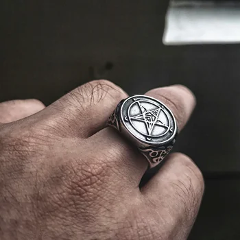 EYHIMD Slaptasis Nerūdijančio Plieno Sigil iš Baphomet Žiedas Gotikos Ragana Bažnyčia Šėtonas Kryžiaus Žiedai Šėtono Liuciferio Papuošalai
