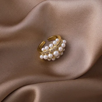 2021 Pietų Korėja Naujas Prabangus Perlų Žiedas Mados Temperamentas Paprastas Universalus Žiedas Elegantiškas Moterų Papuošalai