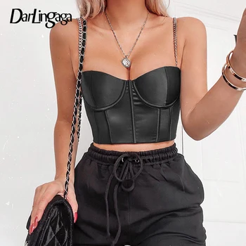 Darlingaga Streetwear dirželis juodas šalis, viršuje cami karšto pardavimo grandinės bralette pasėlių viršų seksualus, trumpas backless 2020 metų vasaros viršūnes drabužiai