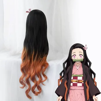 Anime Demon Slayer: Kimetsu nr. Yaiba Nezuko Kamado Perukas Ilgai Termiškai Atsparių Sintetinių Plaukų Perucas Cosplay Perukai + Perukas Bžūp
