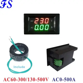 AC 130-500V 0-500A su CT LED Digital Voltmeter Ammeter AC 60-300V Įtampa Srovės Matuoklis Voltammeter Volt Amp Testeris Detektorius
