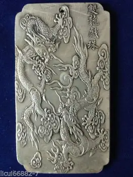 Kinijos Tibeto Sidabro Du Drakonai Žaisti Granulių Tauriųjų Metalų Thanka Amuletas Thangka