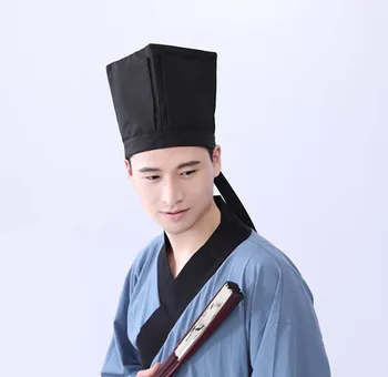 Vyrai Hanfu Skrybėlę tradicinę Kinų Senovės mokslininkas Juoda Skrybėlę galvos apdangalas Vintage Detalės Konfucijaus Rankšluostį Cosplay Skrybėlę Vyrų Juoda