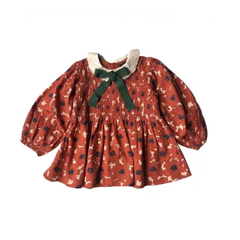 Išankstinio pardavimo 2020 m. Rudens/Žiemos Naujas BD Mergaičių Marškinėliai Retro Stiliaus Sluoksniuotos Rankovėmis Išsiuvinėti Atvartas Mygtuką Viršuje Mergina, Palaidinukės
