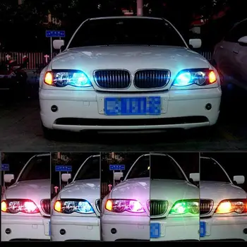 2vnt T10 RGB LED Automobilio Lemputė W5W, LED Lemputes, RGB Su Nuotolinio Valdymo 194 168 501 Strobe Led Lemputė, Skaitymo Apšvietimas Balta Raudona Gintaro 12V