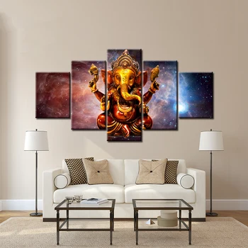 5 vnt Induizmo Dievas Ganeša su Kosminės planetos drobė nuotraukas HD atspausdintas sienos Meno kambarį dekoro plakatai lašas laivybos