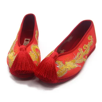Senovinių Moterų Butai Nuotaka Raudoni Batai Kinijos Vestuvių Satino, Siuvinėta Kutas Nacionalinės Kvėpuojantis Šokis Bendrosios Baleto Bateliai Moteris