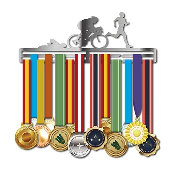 Sporto dovanos Triatlonas medalis kabyklos Sporto medalis display rack Medalis kabyklos už wimming,dviračių,bėgimo medaliai