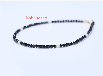 Gamtos Maža Blizgančios Juodos Spinels 2-3MM Gėlavandenių perlų 3-4MM Apyrankę 7