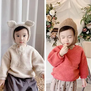 Vaikai (Įvelkamų Megztinių 2020 M. Žiemos New Baby Girl Vilnos Šiltas Viršūnes Mados Boys Plus Aksomo Šiltas Megztinis