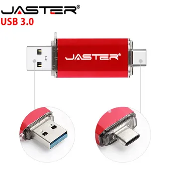 JASTER Tipas-C OTG USB 3.0 Flash Drive 64GB 32GB 16GB Pen Ratai Sumanaus Telefono Atminties Mini USB laikmenos Tipas - C 3.1 Dvigubas Dvigubas Kištukas