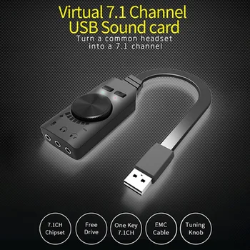 GS3 Virtualus 7.1 Kanalo Išorinė Garso plokštė USB Keitiklis Adapteris Juoda Stereo Audio 3.5 mm Ausines KOMPIUTERIO Darbalaukį Sąsiuvinis