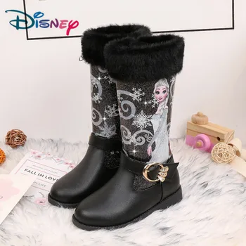 Disney Nauja Elsa auliniai Batai Mergaitėms aukštakulnį Rudenį Ir Žiemą šilta, Vaikai Blizgančiais Sniego Batai Užšaldyti Batai