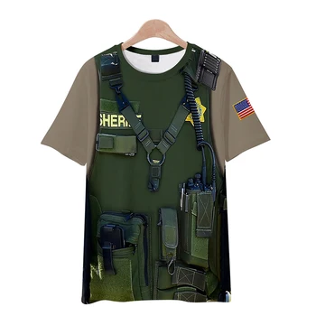 Vasaros Mados Cool 3d T Shirts Karinę Uniformą ŠERIFAS Spausdinti Atsitiktinis Vyrai Moterys T-shirt Viršų trumpomis Rankovėmis 3D marškinėliai Tee Marškinėliai