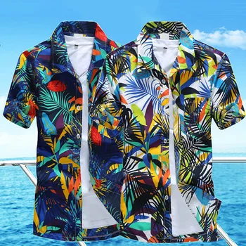 Vasarą Vyrai Havajų marškinėliai Gėlių Madinga Trumpas Rankovės Atostogų Tee Marškinėliai Atsitiktinis Kelionės Paplūdimys Marškinėliai Laisvi Marškinėliai