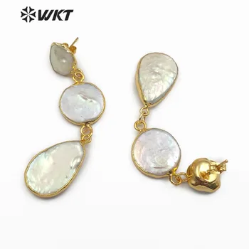 WT-E491 Natūralių Gėlavandenių Perlų Papuošalai Trys Perlai Turo Ašaros Formos Aukso Auskarai Vestuvių Perlo Auskaru Dovana Jai