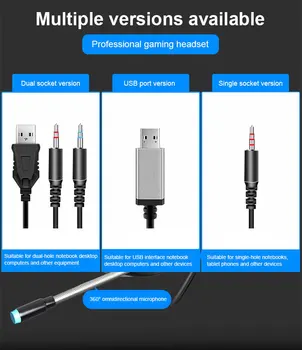 G58 Žaidimų Ausinės Gamer Ausines Surround Sound Stereo Laidinio Ausines, USB, Mikrofono, Spalvinga Šviesos PC Nešiojamas Žaidimas laisvų Rankų įranga