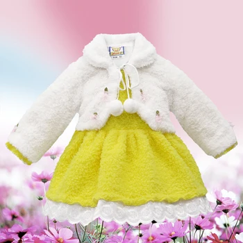 2021 Mažai Q koralų vilnos ilgomis rankovėmis kūdikiui princesė drabužius šiltas žiemą 2 vnt palaidinė mados vaikas drabužiai, vaikams drabužiai