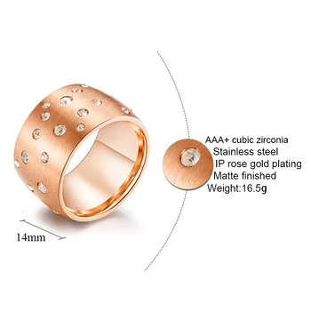 Star-filled Kubinis Cirkonis Matiniu paviršiumi Wiredrawing Nerūdijančio Plieno Žiedas skirta Moterims ir Vyrams Romantiška Blizga CZ Akmens Papuošalai kaip 14mm