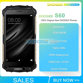 DOOGEE S60 Tvirtas Telefonas IP68 Waterpoof Dulkėms Mobiliojo telefono NFC 5580mAh 6GB 64GB Gel P25 Octa Core Smartphone