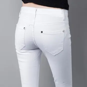 Baltos aukštos juosmens džinsai moterų 2020 m. pavasarį džinsai moteris liesas, plonas OLIS office lady džinsinis pieštuko kelnes moterų džinsus femme kelnės