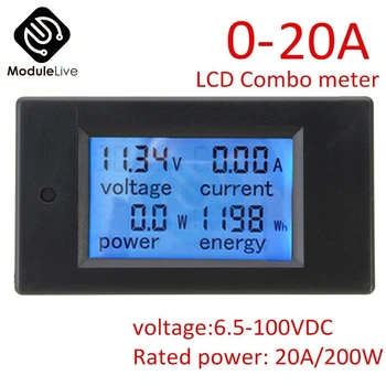 DC 6.5~100V 0~20A 4 1 Skaitmeninis LCD Įtampa Srovės Elektros Energijos Skaitiklis Didelis LCD Ekranas Volt DC Testeris Voltmeter Ammeter
