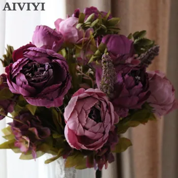 Užsienio prekybos kokybės prekių šilko gėlės Europos dirbtinės gėlės rudenį ryškus bijūnas netikrą lapai vestuvių šeimai šalis decorat