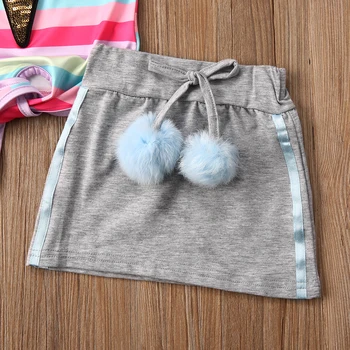 2020 Sweet Baby Girl Vaivorykštė Dryžuotų Drabužių Rinkiniai Bamblys Vaikai Princesė Vasaros Viršūnes T-shirt Mini pūkų kamuoliuką Sijonas Gražus Komplektus