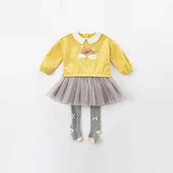 DBM16515 dave bella pavasario baby girl ' s cute cartoon kratinys tinklelio suknelė vaikų mados šalis suknelė vaikams kūdikiams lolita drabužiai