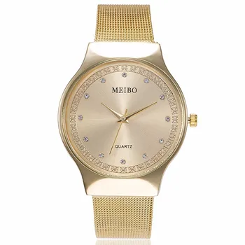 Mados Moterų Rose Aukso kalnų krištolas Kvarciniai Laikrodžiai MEIBO Prekės Atsitiktinis Ponios Nerūdijančio Plieno Tinklelio, Laikrodžiai Relogio Feminino