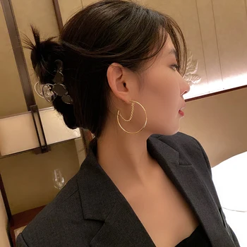Hangzhi Korėja 2020 nauja madinga metalo didelis ausies žiedas žiedas dizainas perdėti asmenybės mados grandinės hoopas auskarai papuošalai